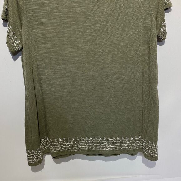 Rafaella Women's Green Embroidered Round Neck Short Sleeve Blouse Medium - Picture 6 of 7